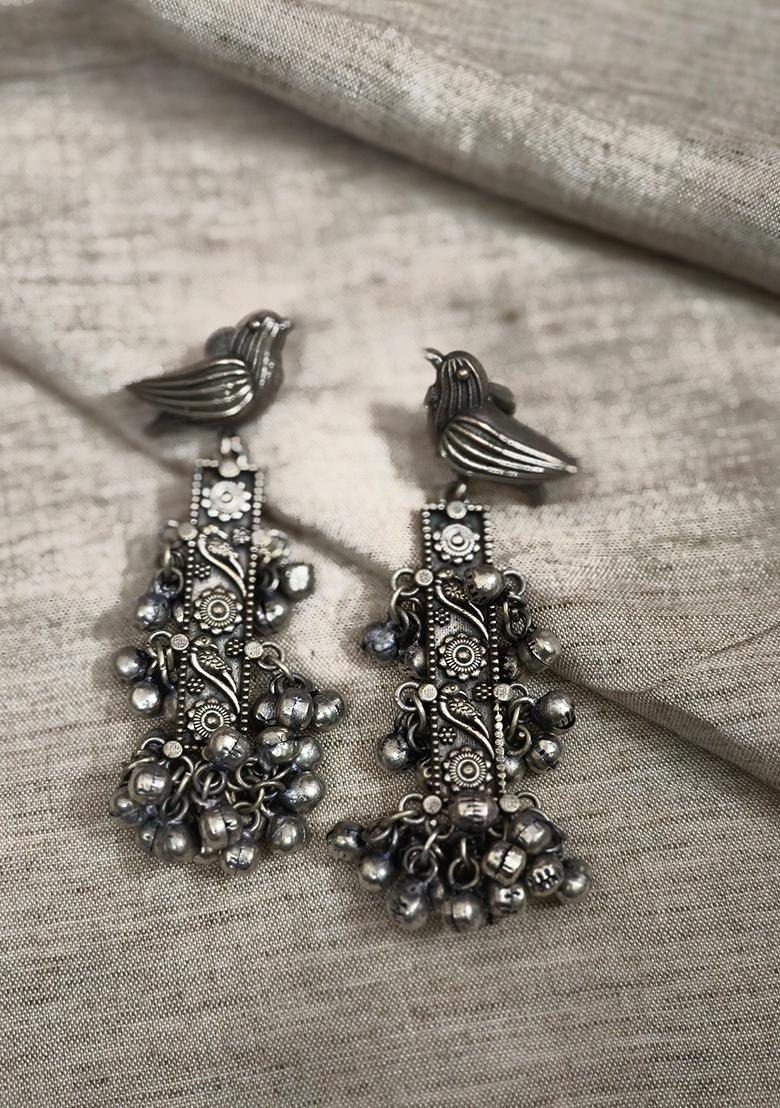 Silver Brass Earrings - Indya