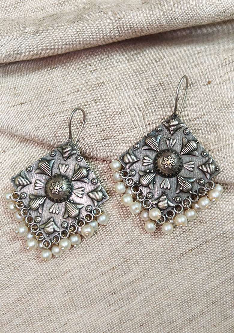 Silver Brass Earrings - Indya