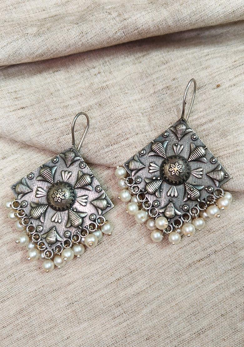 Silver Brass Earrings - Indya