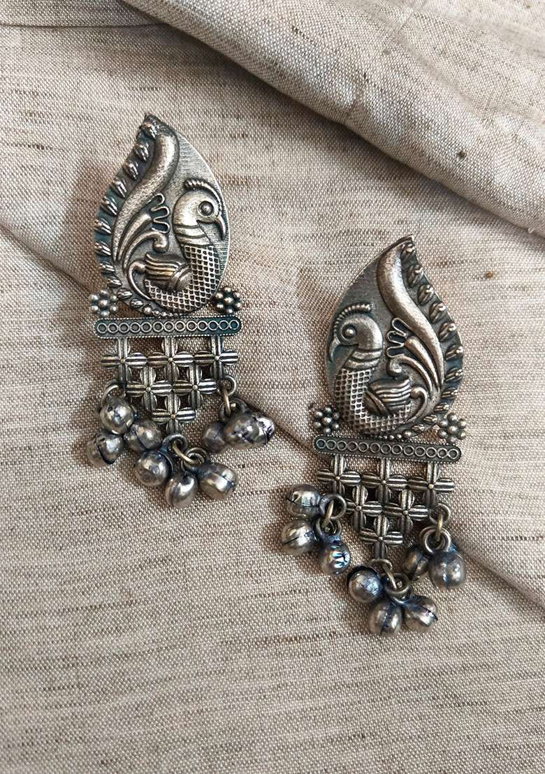 Silver Brass Earrings - Indya