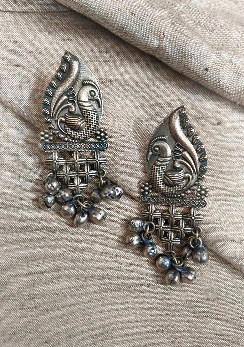 Silver Brass Earrings - Indya