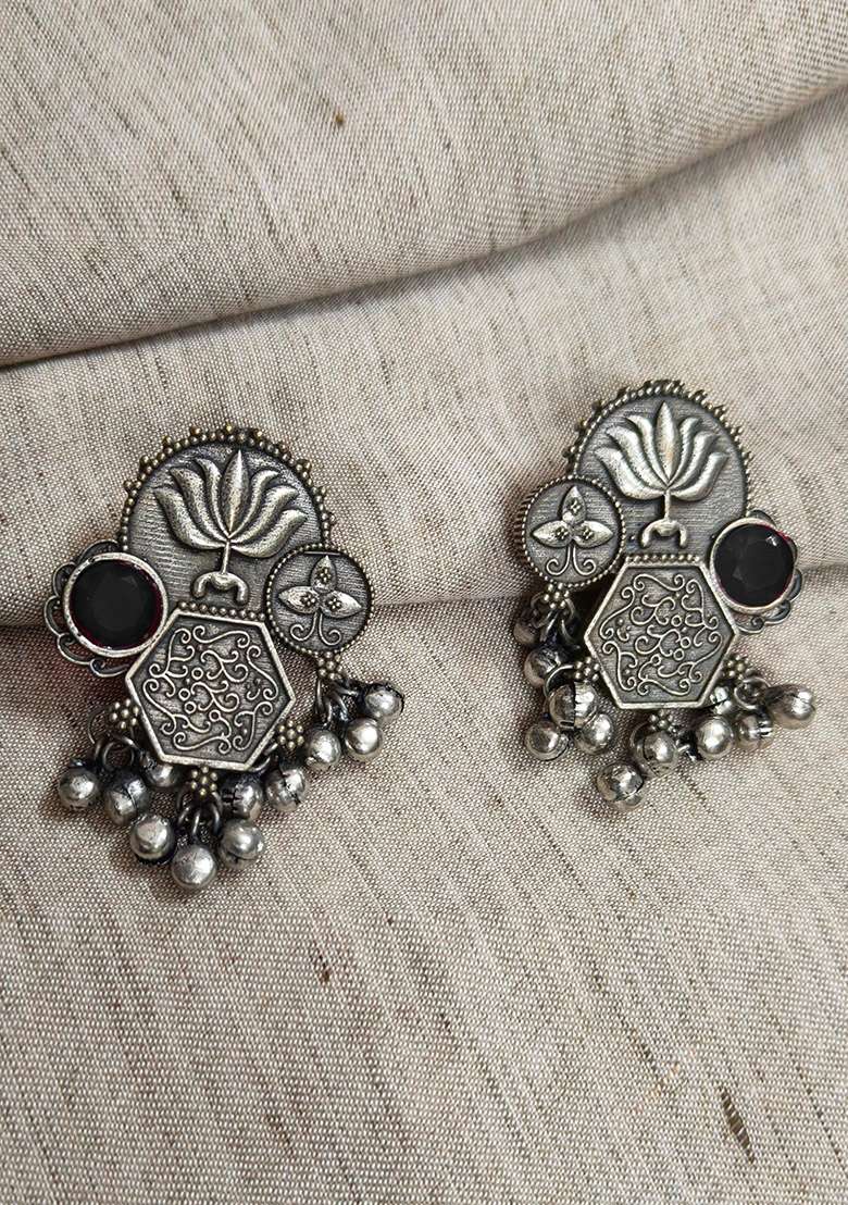 Silver Brass Earrings - Indya