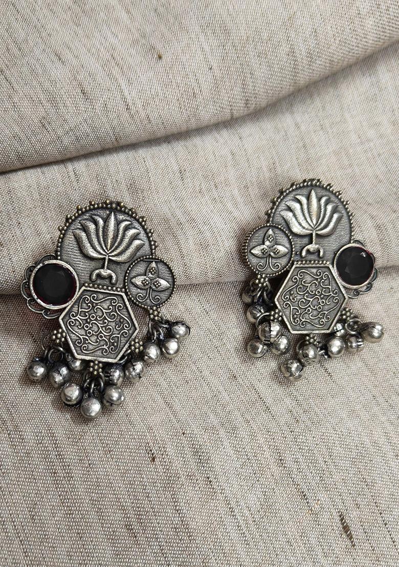 Silver Brass Earrings - Indya