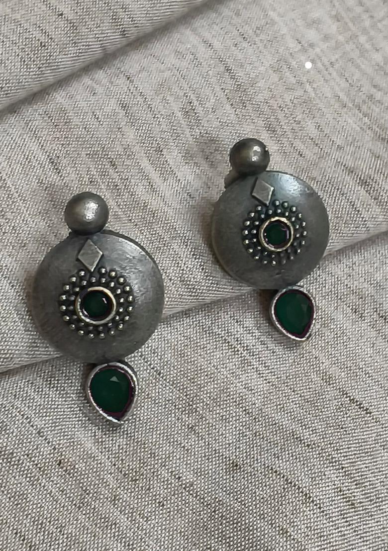 Silver Brass Earrings - Indya