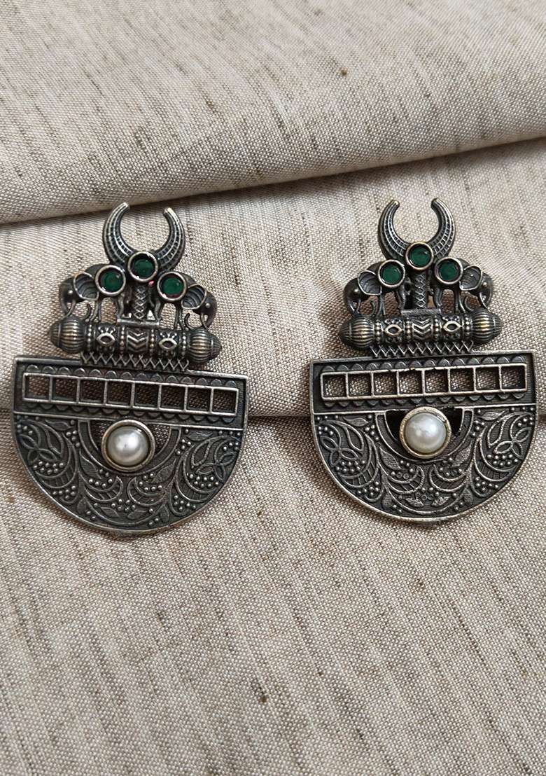 Silver Brass Earrings - Indya