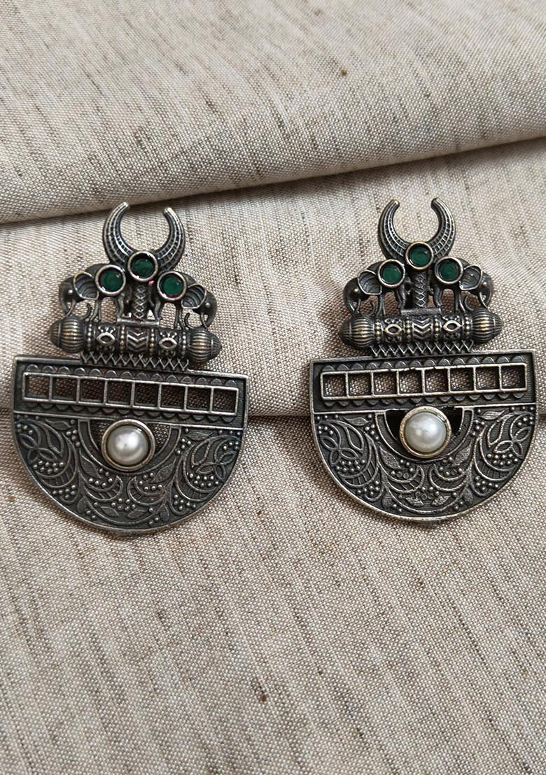Silver Brass Earrings - Indya