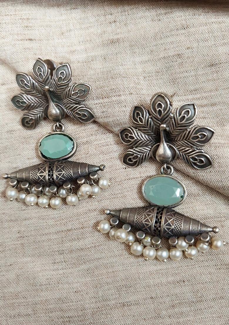 Silver Brass Earrings - Indya