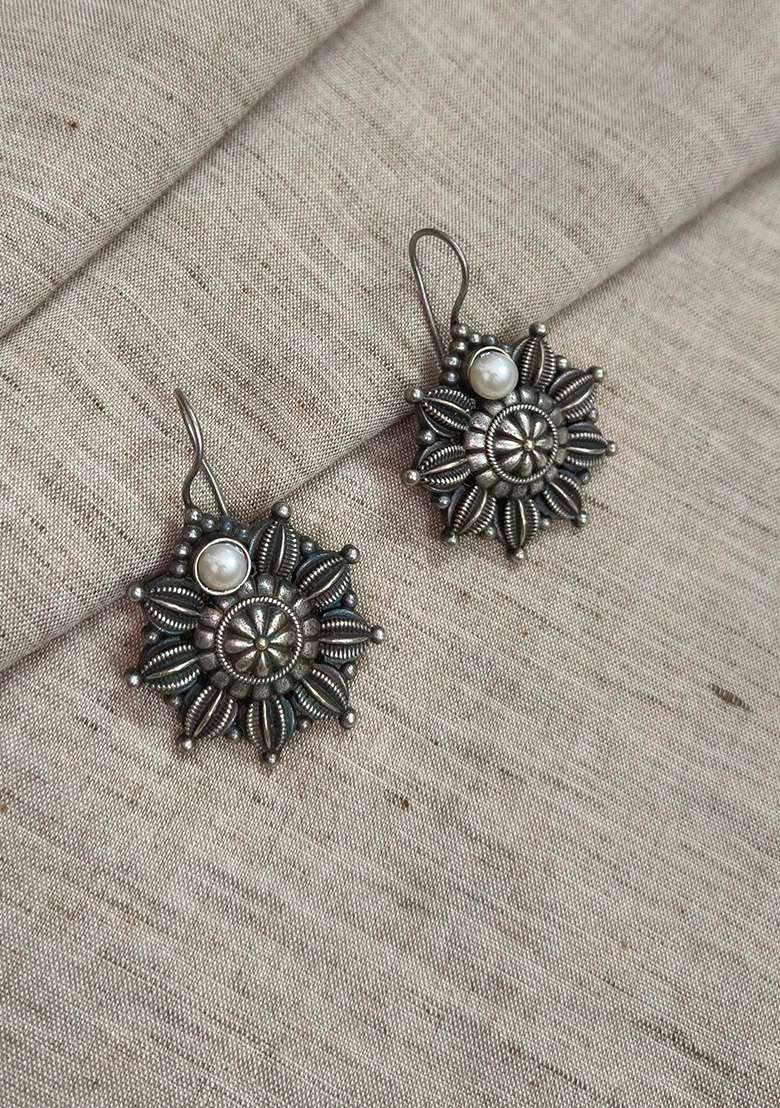 Silver Brass Earrings - Indya