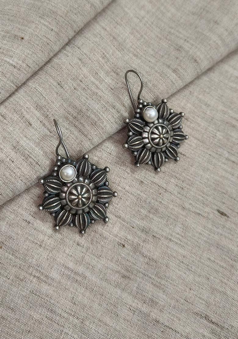 Silver Brass Earrings - Indya
