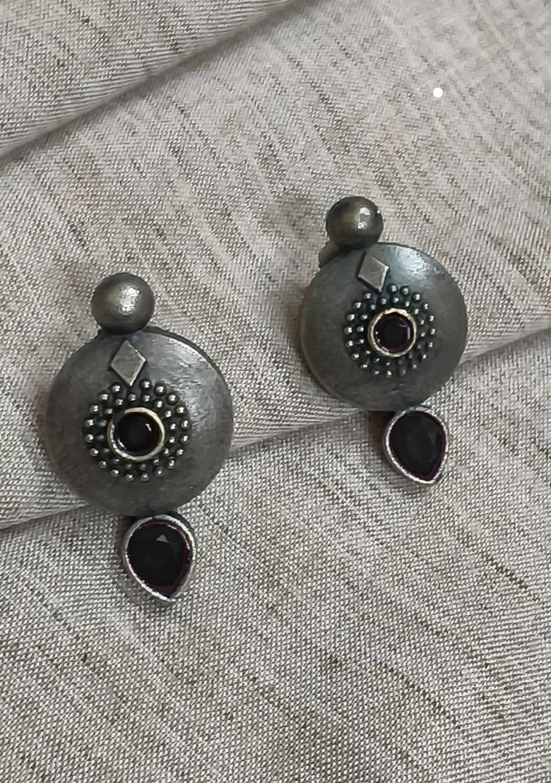 Silver Brass Earrings - Indya