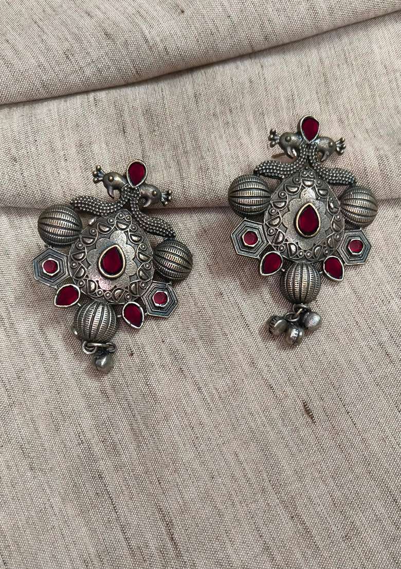 Silver Brass Earrings - Indya