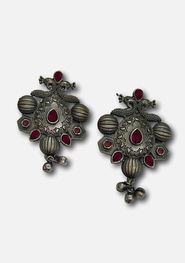 Silver Brass Earrings - Indya
