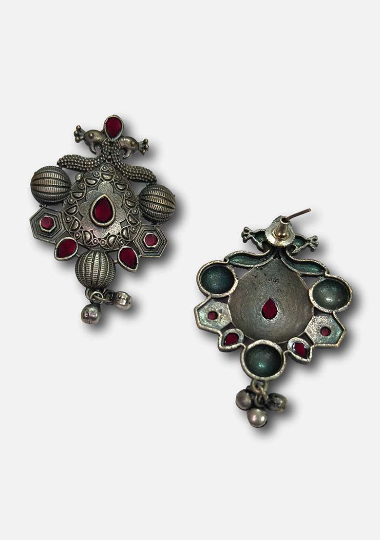 Silver Brass Earrings - Indya