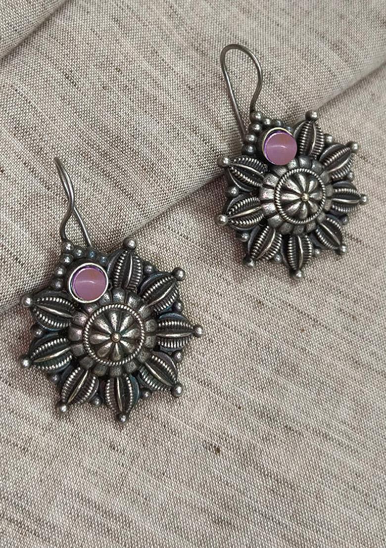 Silver Brass Earrings - Indya