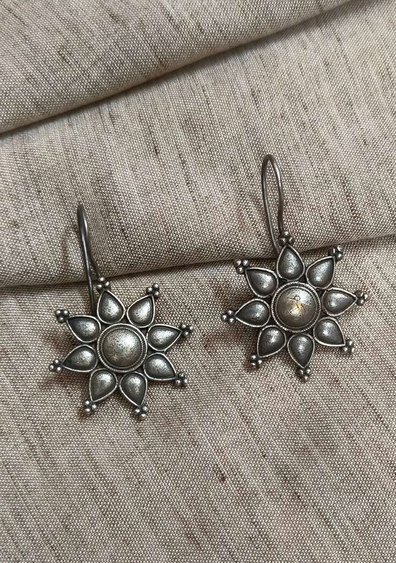 Silver Brass Earrings - Indya