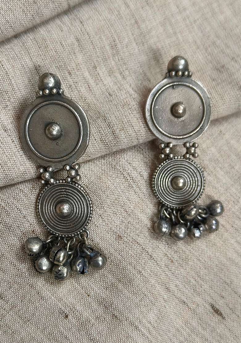 Silver Brass Earrings - Indya