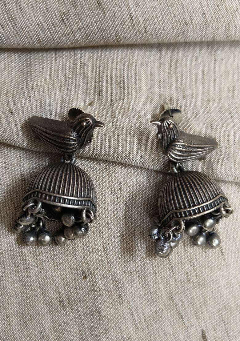 Silver Brass Earrings - Indya