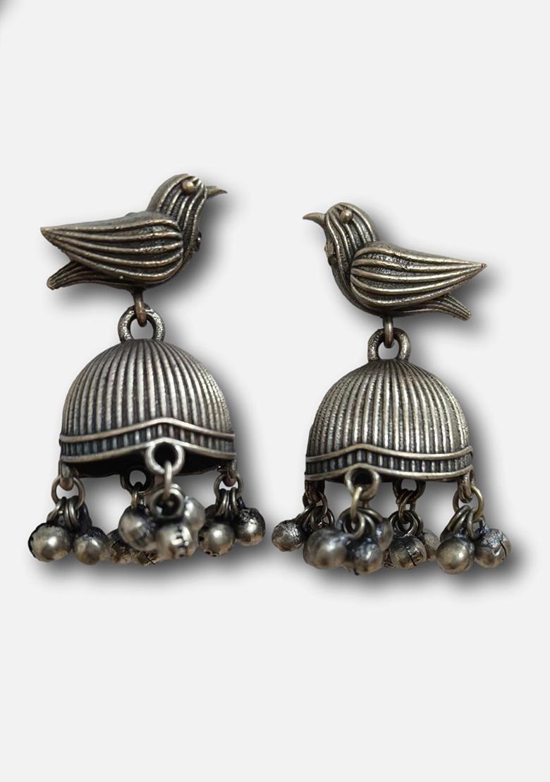 Silver Brass Earrings - Indya