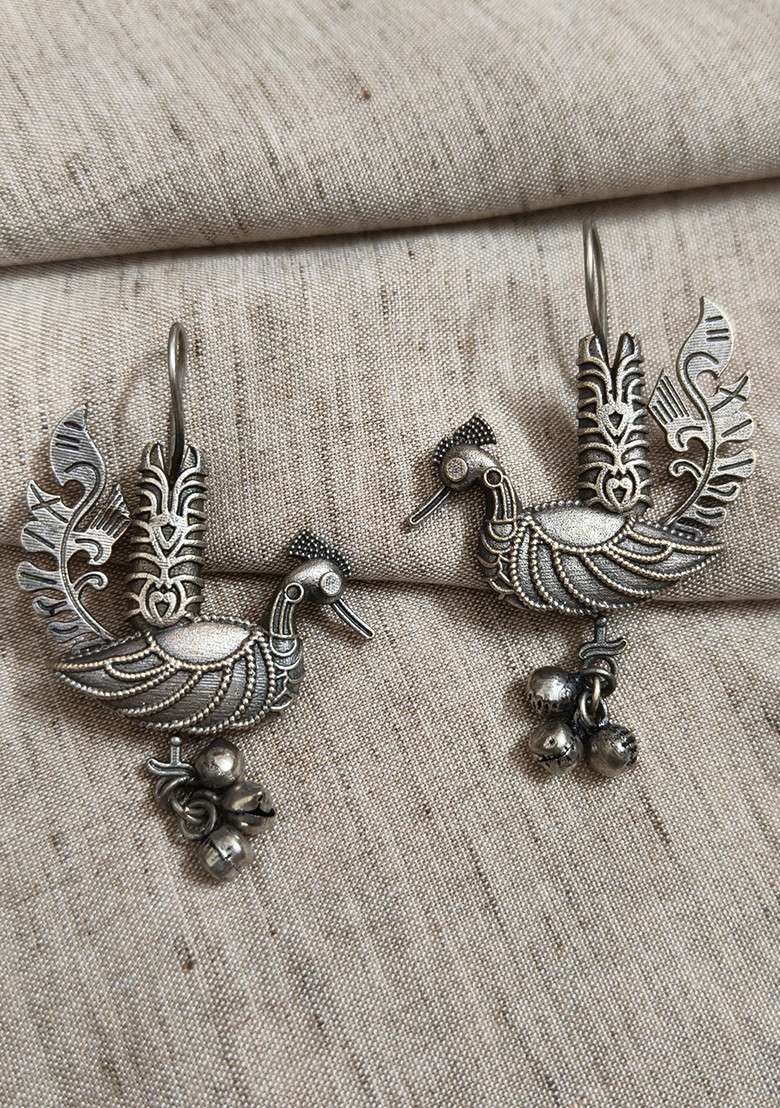 Silver Brass Earrings - Indya