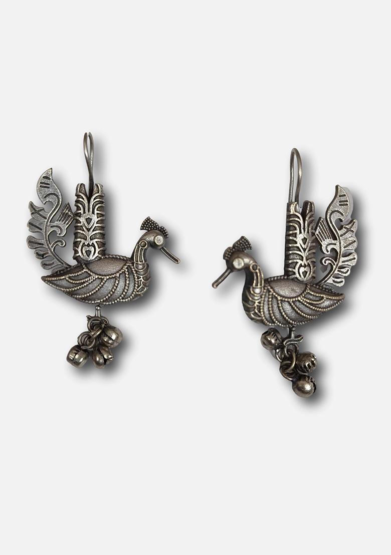 Silver Brass Earrings - Indya