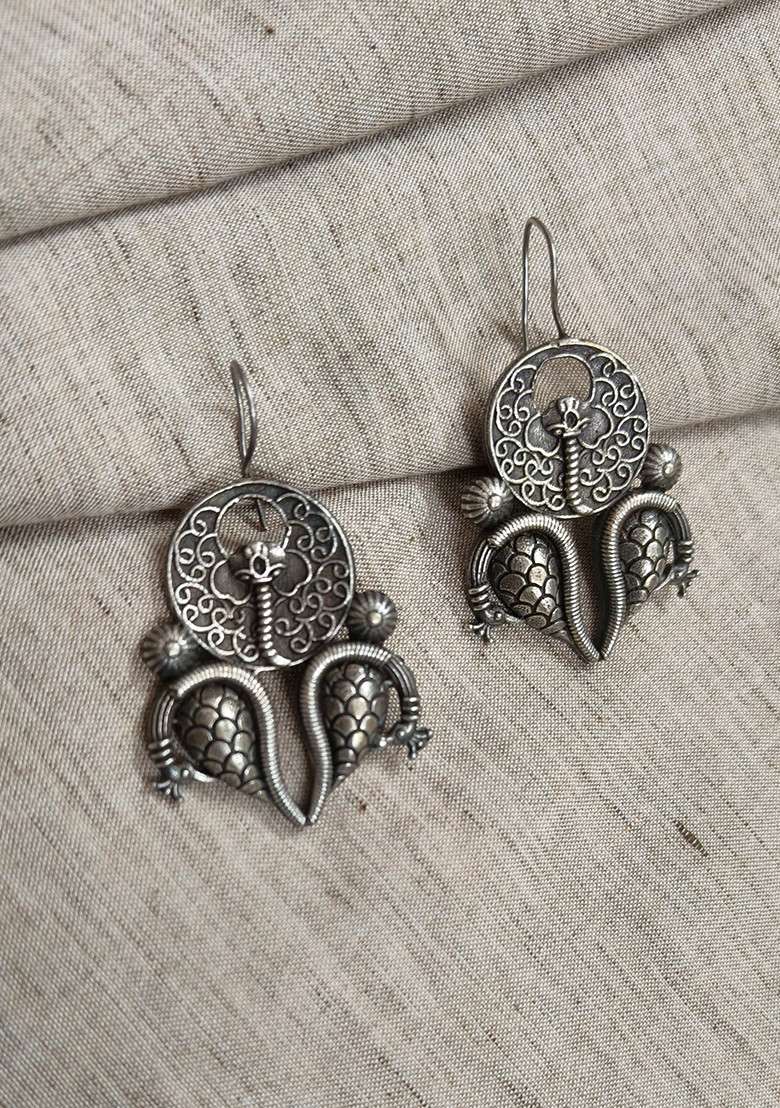 Silver Brass Earrings - Indya
