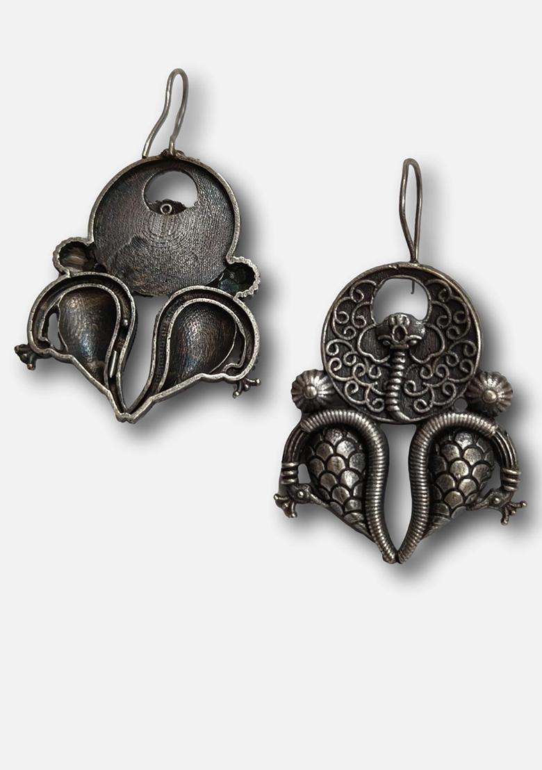 Silver Brass Earrings - Indya