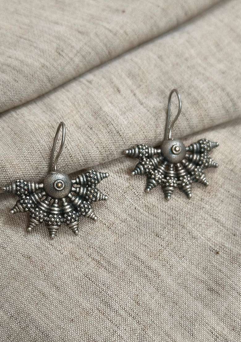 Silver Brass Earrings - Indya
