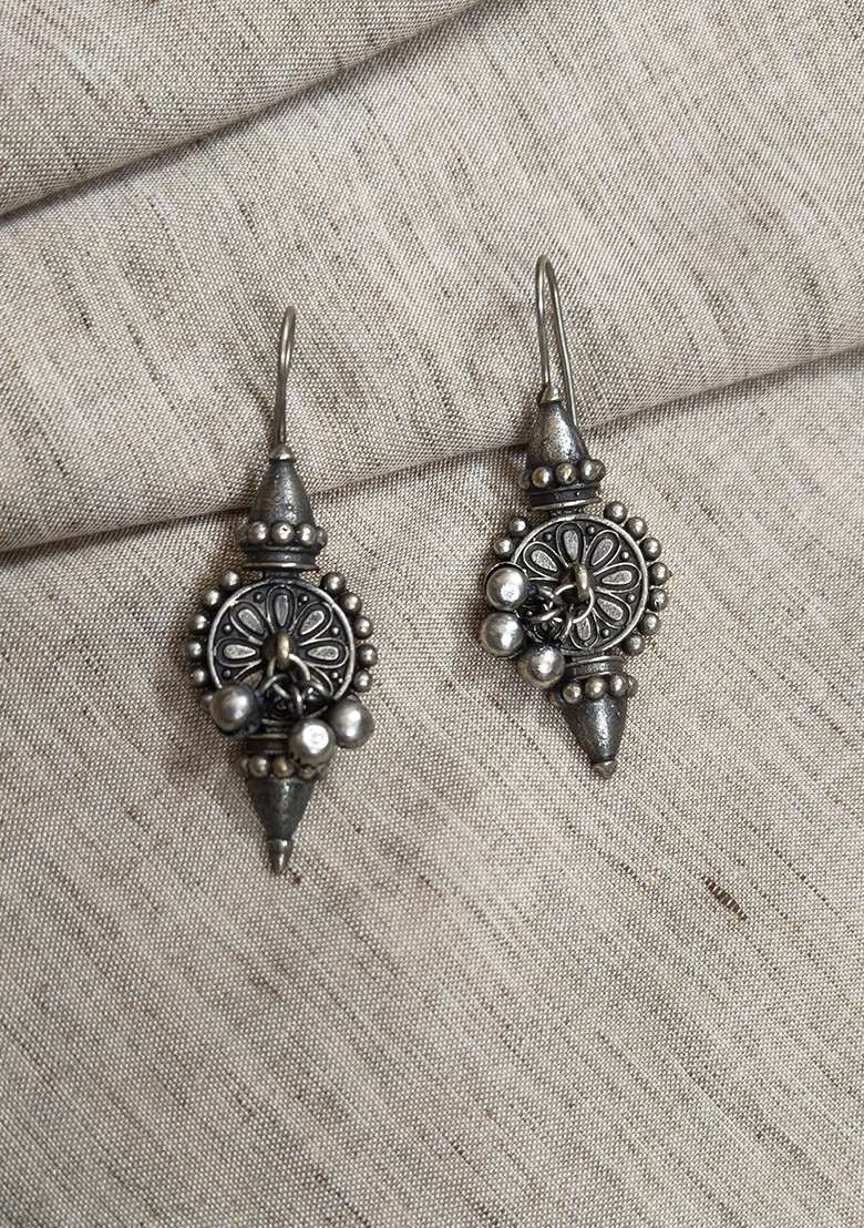 Silver Brass Earrings - Indya