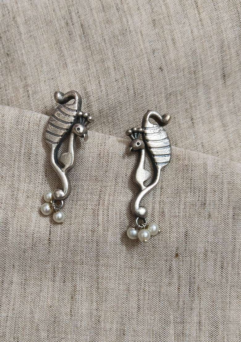 Silver Brass Earrings - Indya