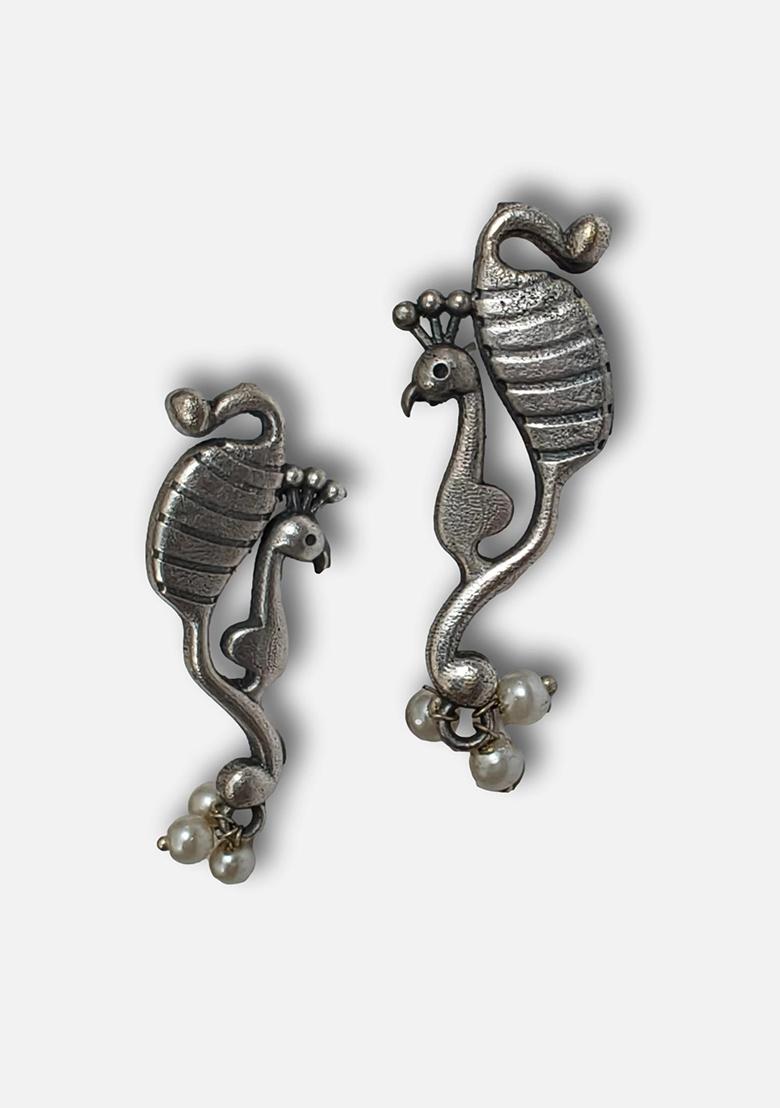 Silver Brass Earrings - Indya