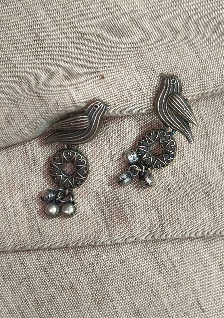 Silver Brass Earrings - Indya