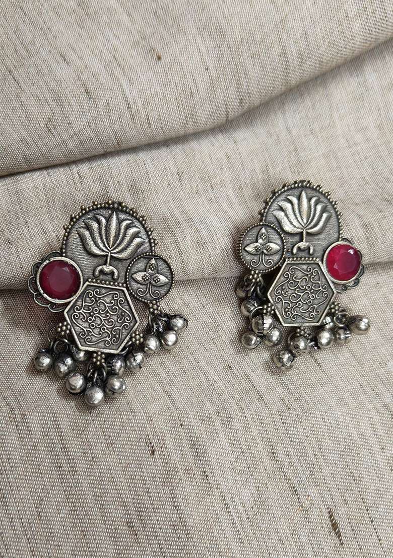 Silver Brass Earrings - Indya