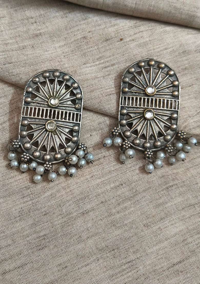Silver Brass Earrings - Indya