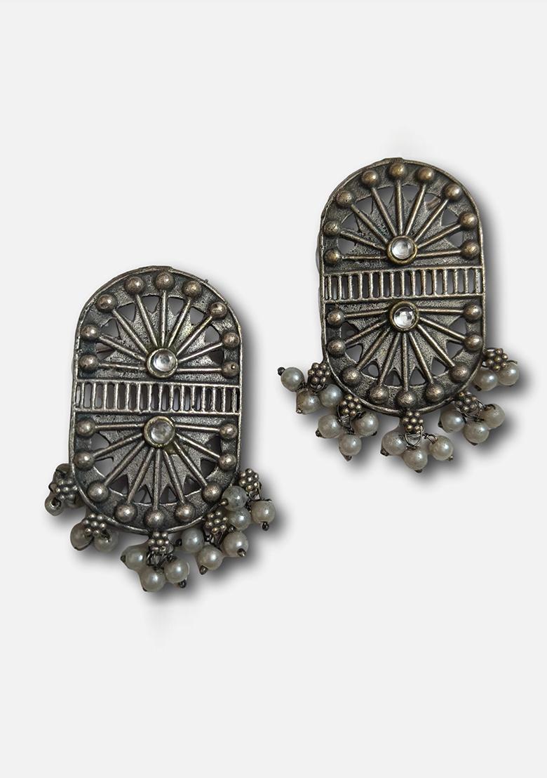 Silver Brass Earrings - Indya