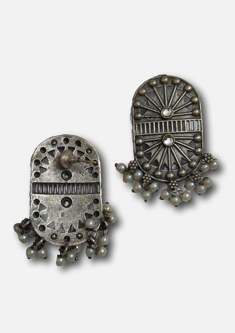 Silver Brass Earrings - Indya