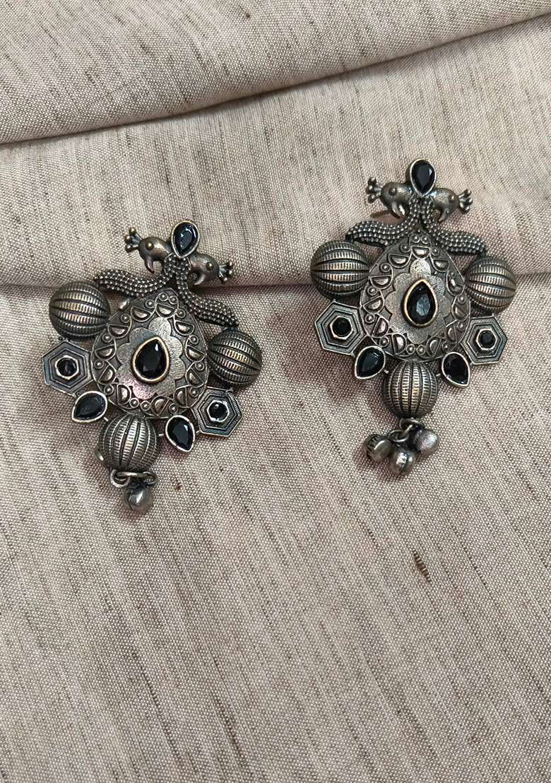 Silver Brass Earrings - Indya