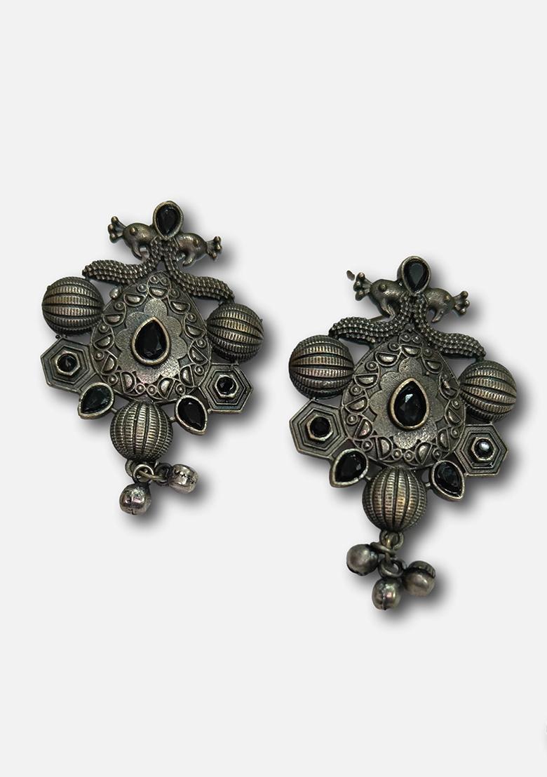 Silver Brass Earrings - Indya
