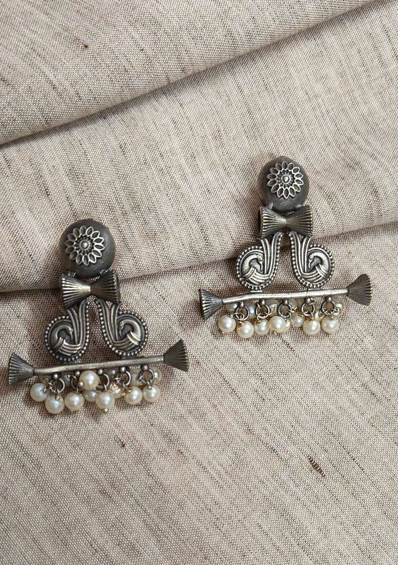Silver Brass Earrings - Indya