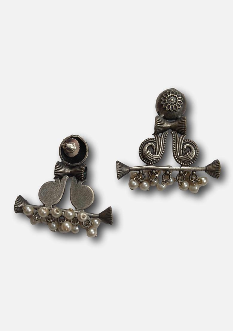 Silver Brass Earrings - Indya