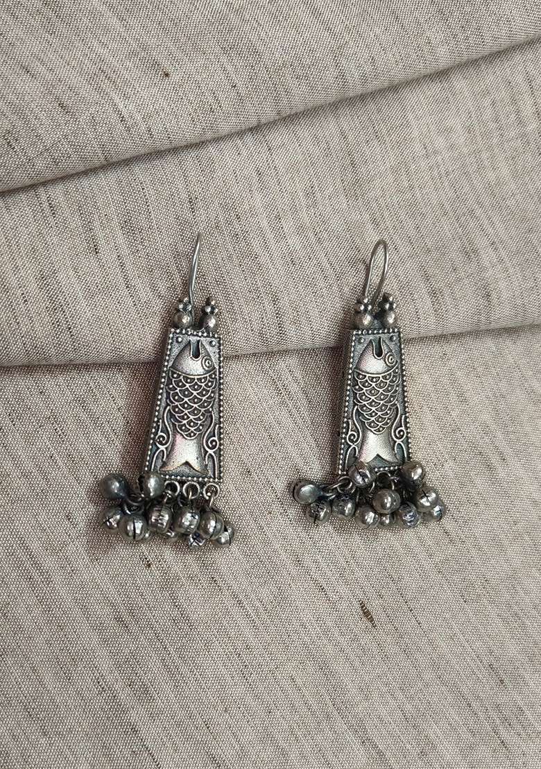 Silver Brass Earrings - Indya