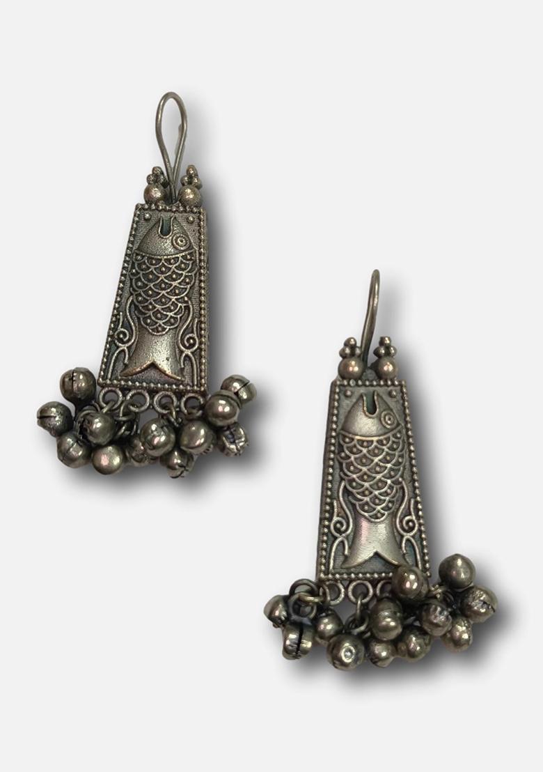 Silver Brass Earrings - Indya