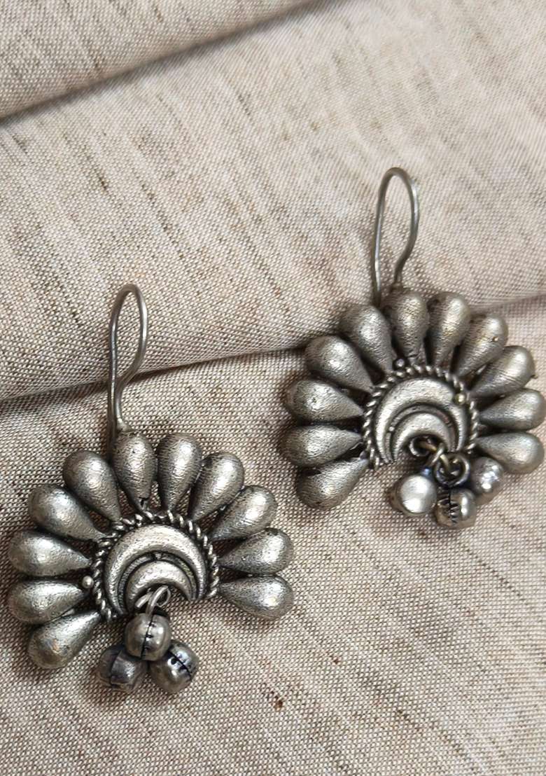 Silver Brass Earrings - Indya