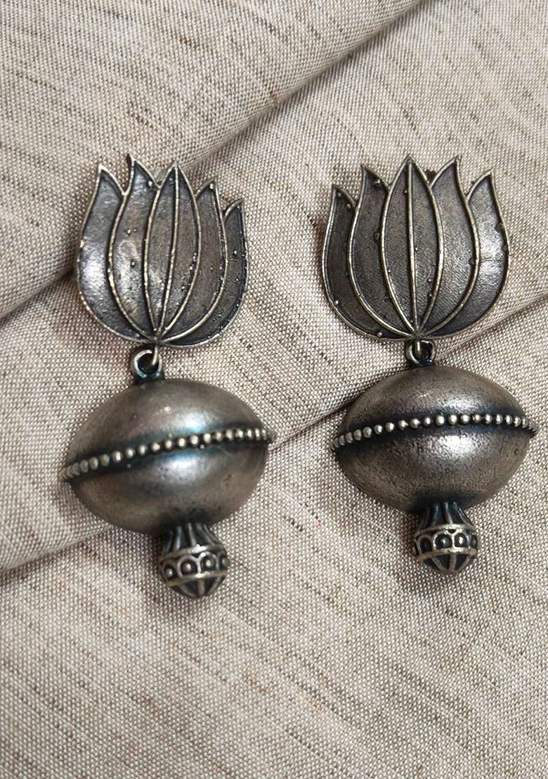Silver Brass Earrings - Indya