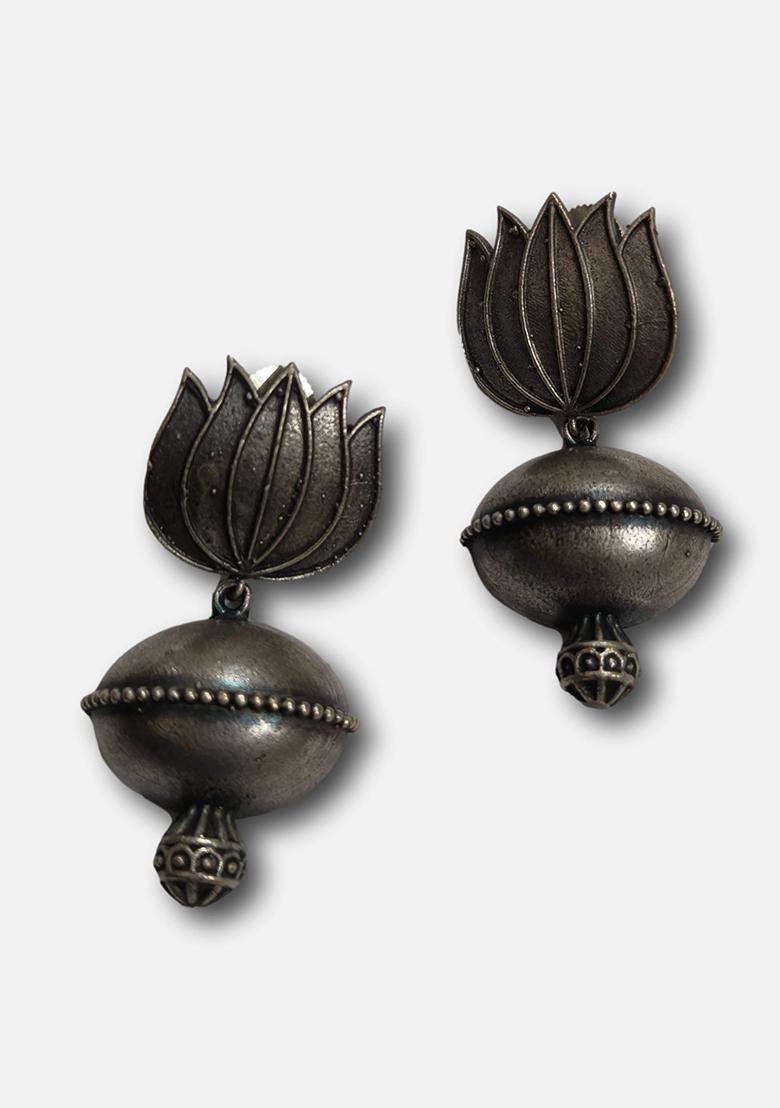 Silver Brass Earrings - Indya