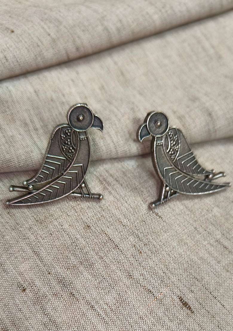 Silver Brass Earrings - Indya