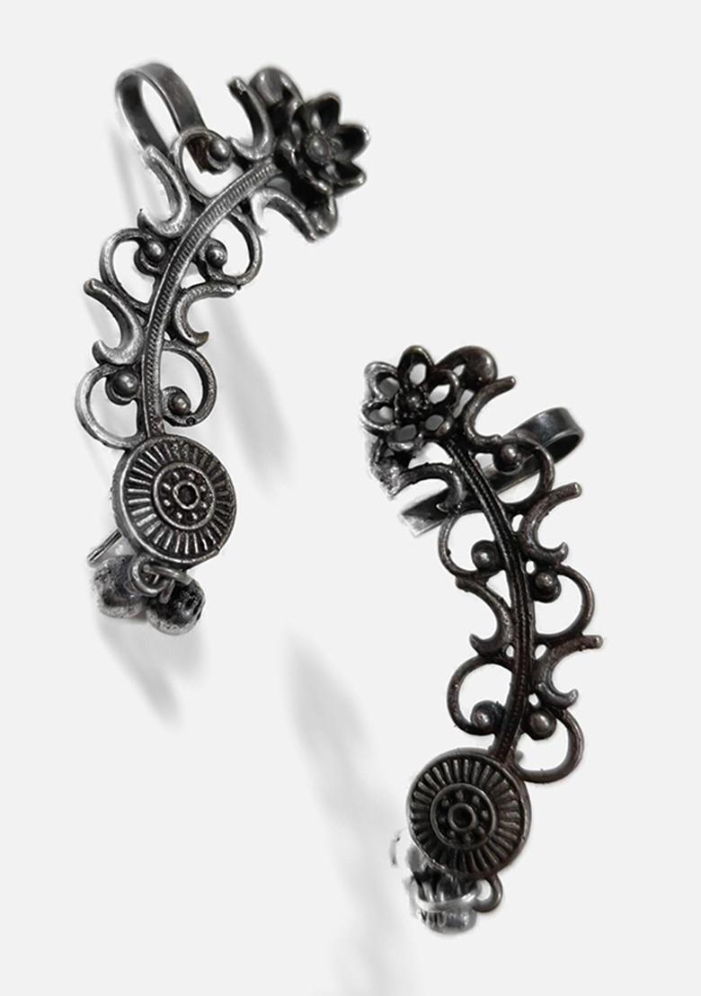 Silver Brass Earrings - Indya