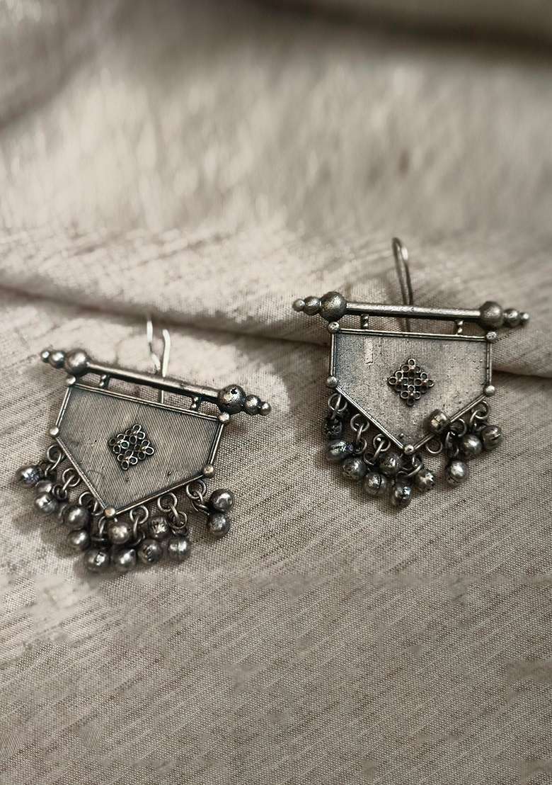Silver Brass Earrings - Indya