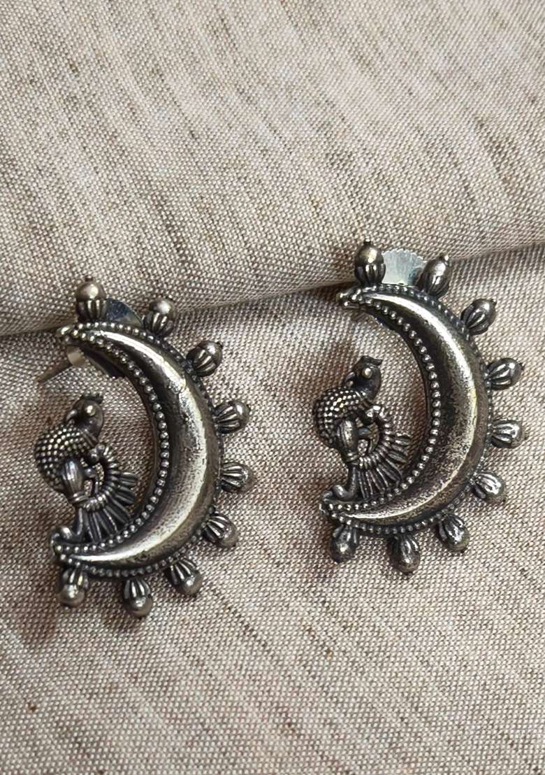 Silver Brass Earrings - Indya
