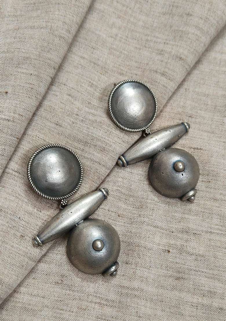Silver Brass Earrings - Indya