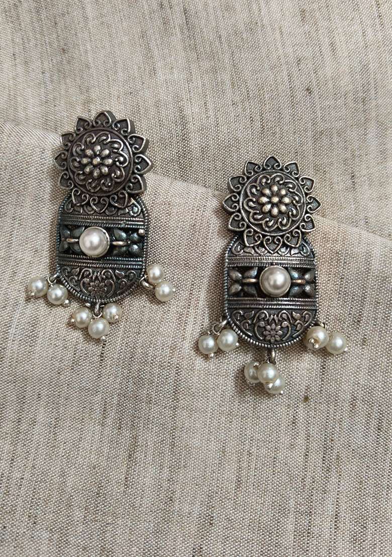 Silver Brass Earrings - Indya